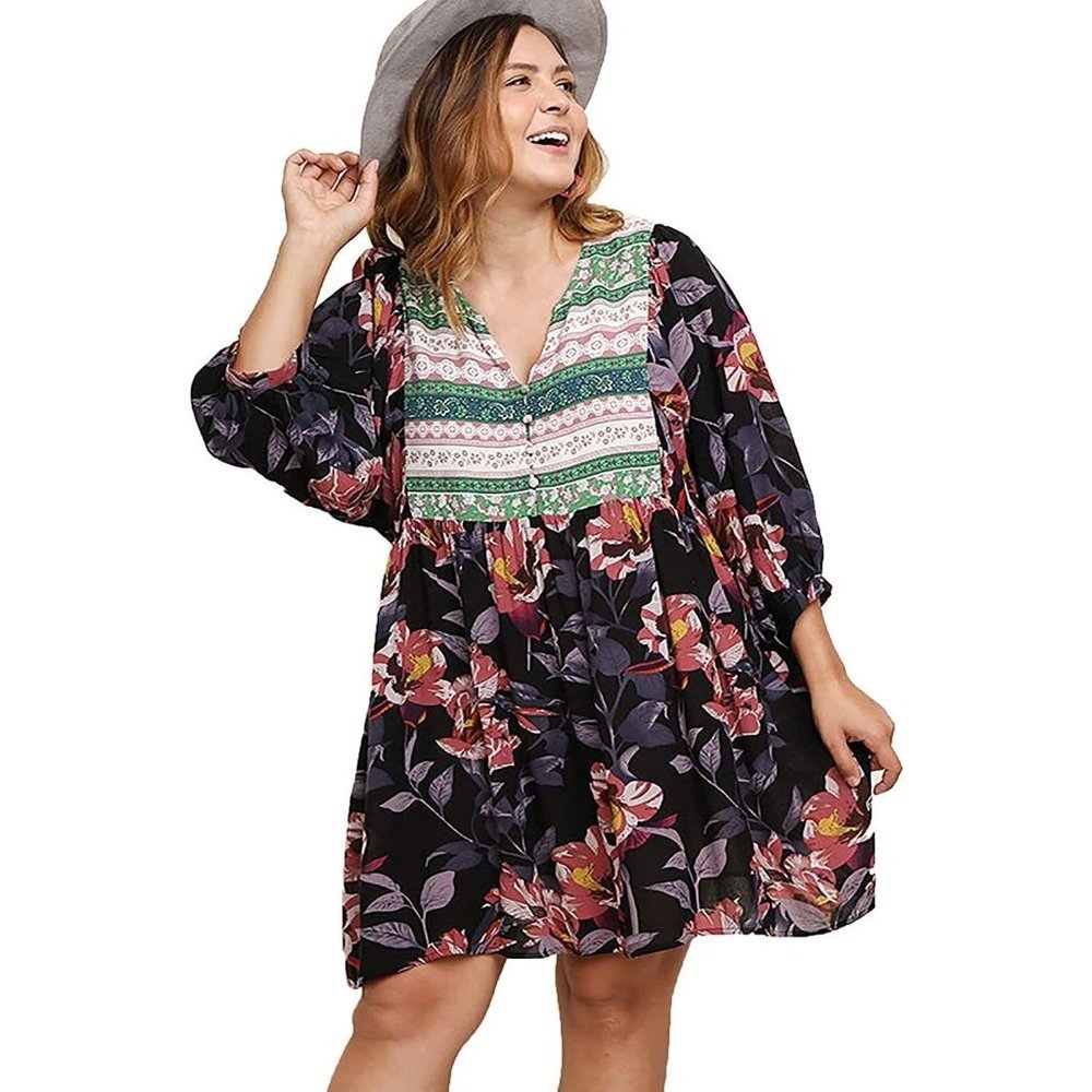Umgee Dress Puff Sleeve Floral Print Small - Picture 5 of 5